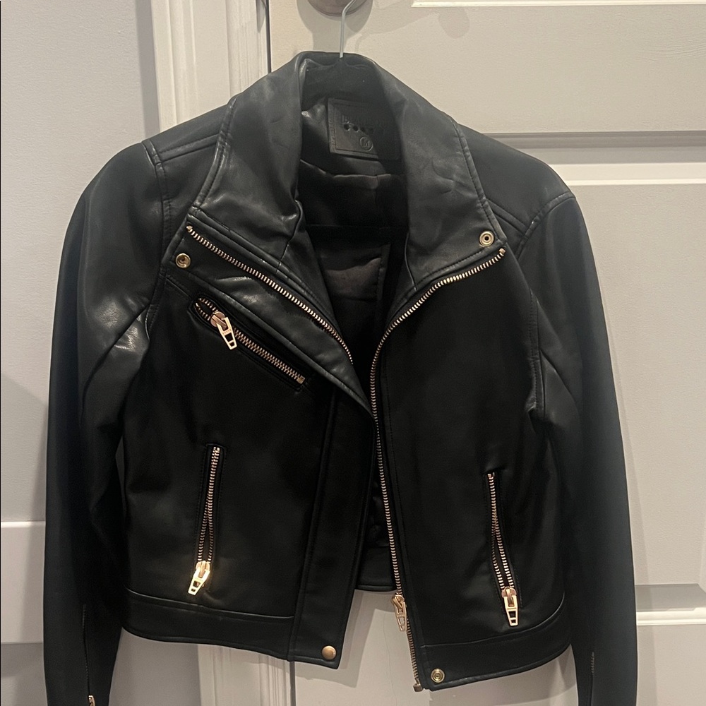 Blank NYC Black Leather Jacket with Gold Accents
